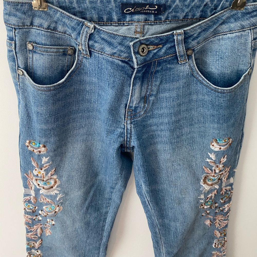 Vintage Y2K Low Rise Flare Jeans Embellished Beaded Embroidered Fairy Boho 27 - Picture 6 of 16